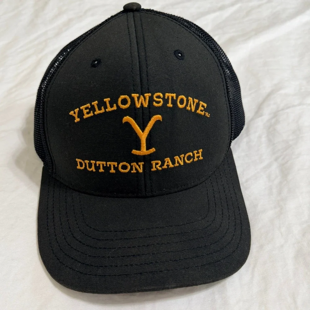 Yellowstone Dutton Ranch Trucker Hat Black Mesh Snapback Cap One Size Fits Most